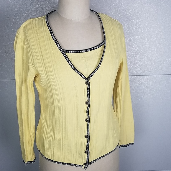 Escada Sweaters - Escada Yellow Black Trim Sweater Set 40 EU M US